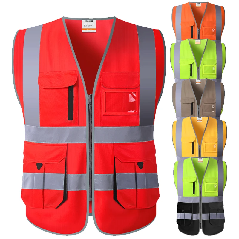 Men Woman High visibility safety vest work vest workwear safety red reflective  vest construction vest with logo free shipping - AliExpress