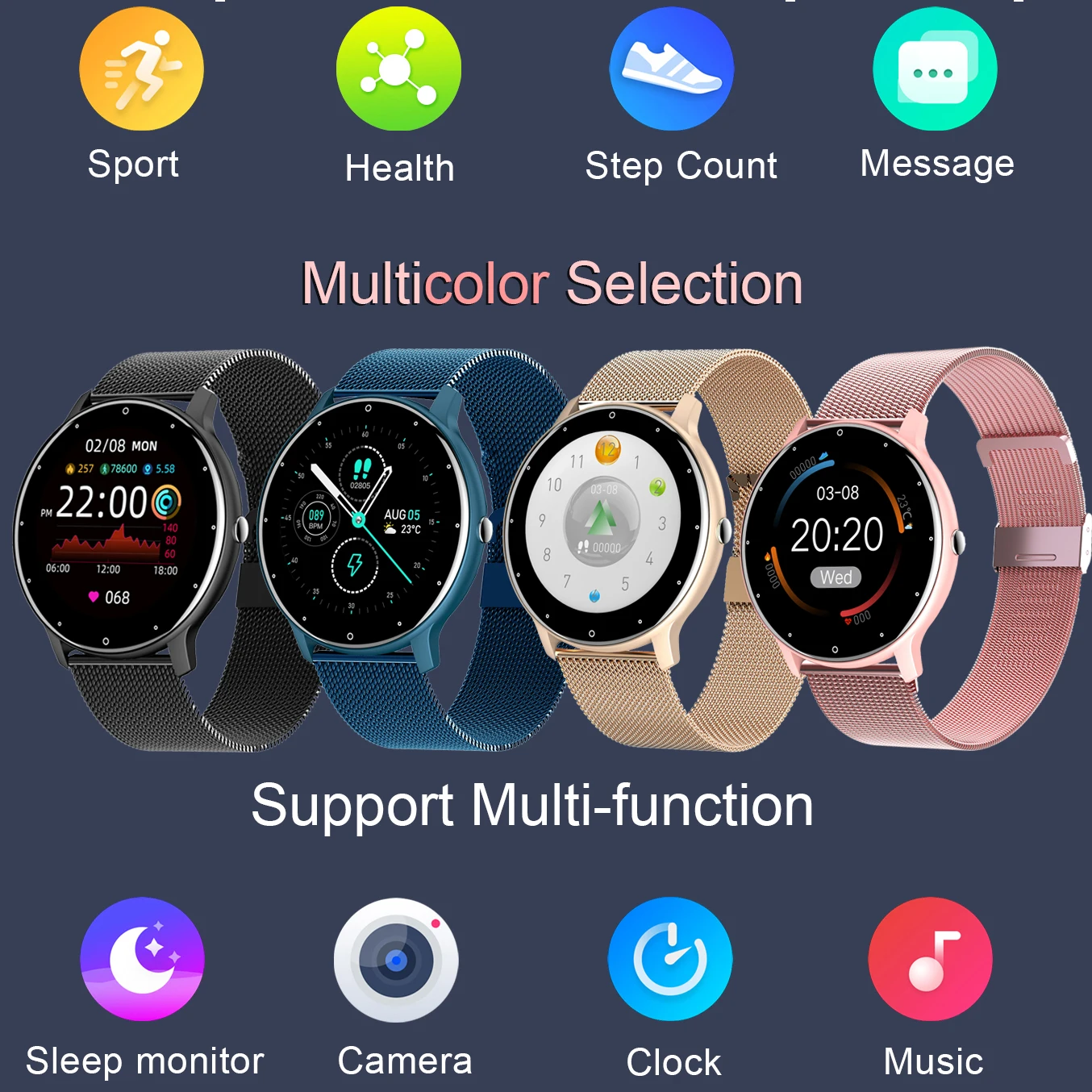 Rollstimi New Full Touch Sport Women Smart Watch Men IP67 Heart Rate Fitness For Android IOS Bluetooth phone Tracker Smart watch