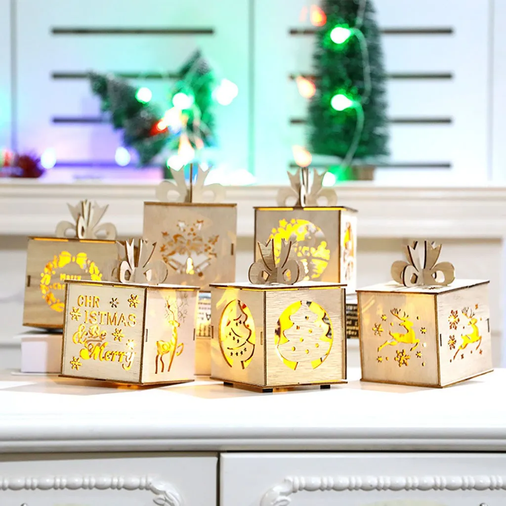 2020 New Cute Christmas LED Light Wood Apple Candy Gift Box Children's For Home Xmas Party Decoration navidad FN65 | Дом и сад