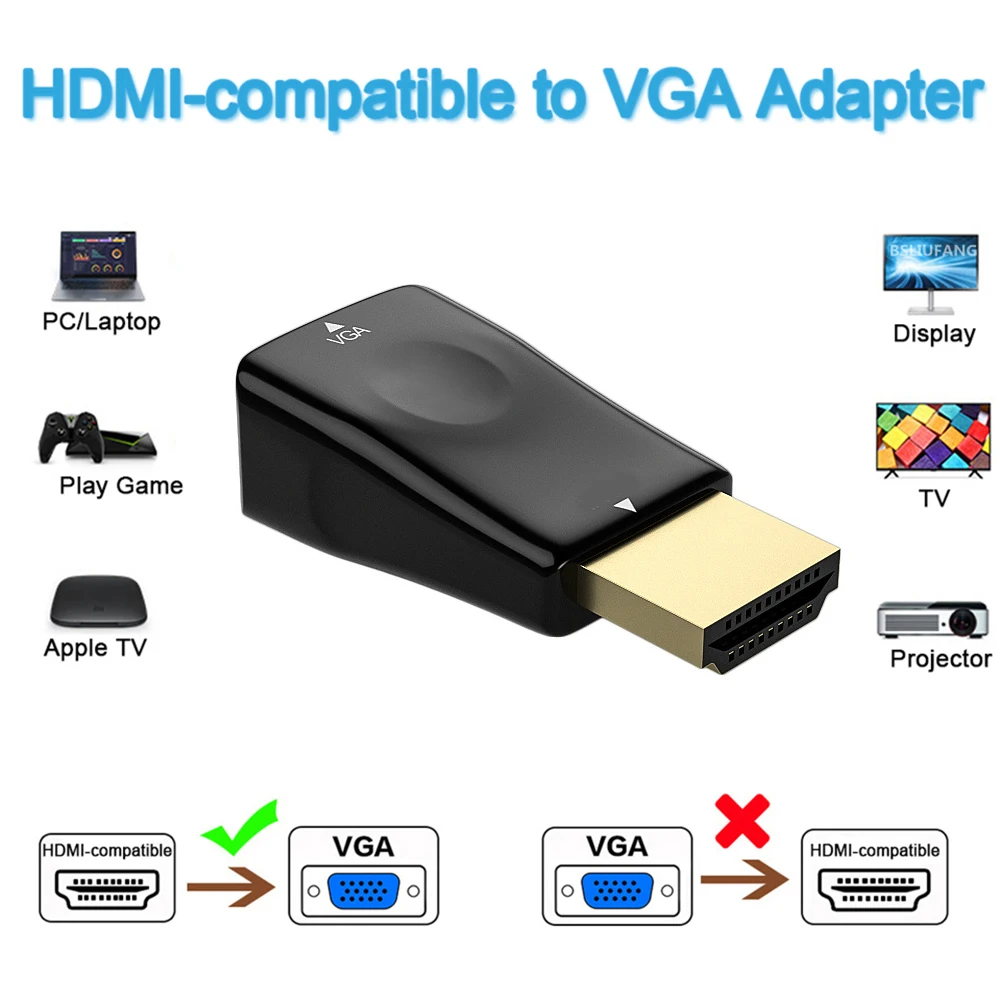 HD 1080P HDMI-Compatible to VGA Adapter Practical Output PC Converter Connector for Computer Laptop Part Supplies | Электроника