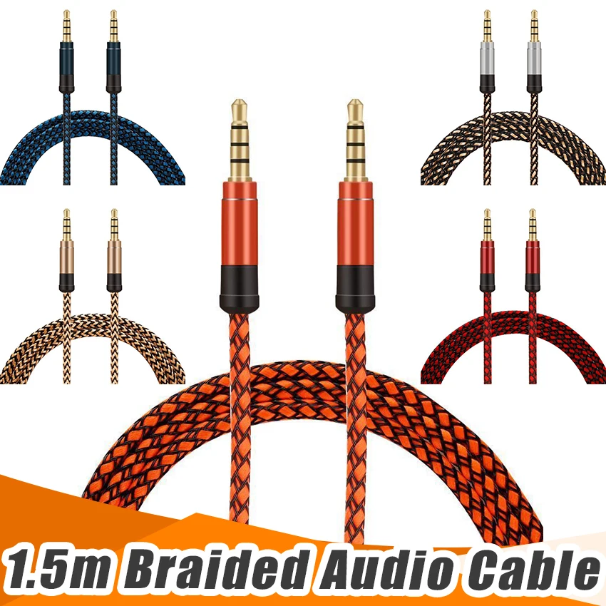 1.5M Nylon Extension Gold Plated Plug 3.5mm Aux Cable Male to male Audio cable Line For Car iPhone MP3/MP4 Headphone Speaker | Электроника