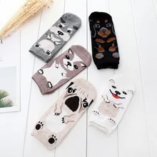 10 пара/лот, весенне-осенние Хлопковые женские носки, Модные дышащие короткие носки для девочек, удобные повседневные женские Носки с рисунком собаки из мультфильма