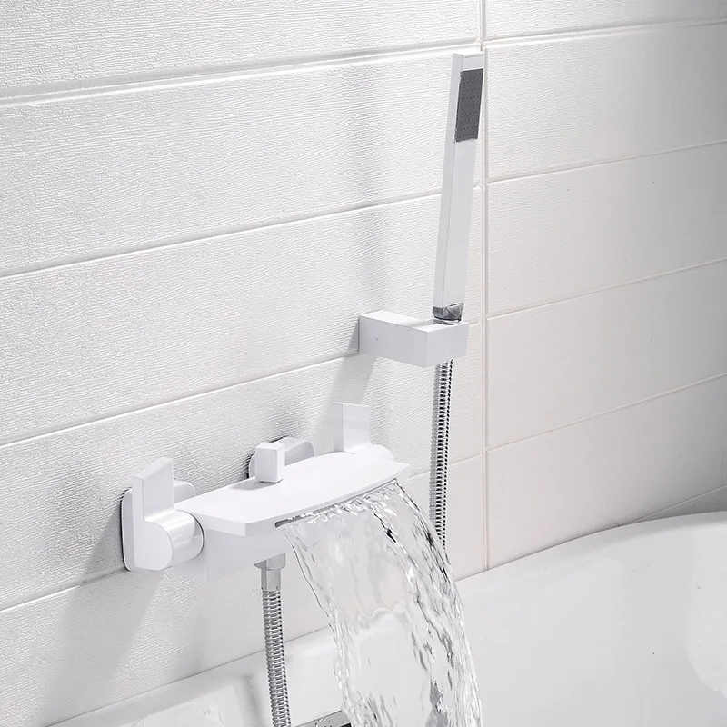 Senlesen смеситель для ванны медный водопад вода дождевой Душ смесительный клапан Ванна боковая поверхность монтируется душевой набор - Цвет: white