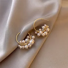 LETAPI Korea Design Drop Earrings Gold Color Metal Geometric Irregular Circle Simulated Pearl Earrings For Women Girl Gift