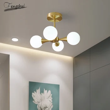 

Nordic Bedroom Chandelier Luxury Modern Minimalist Dining Room Lamp Children's Room Living Room Study Room All Copper Glass Lamp