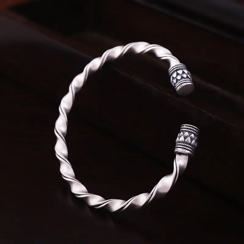 Angela original jewelry 】 S990 silver matte frosted solid twist lotus bangle bracelet | Украшения и аксессуары