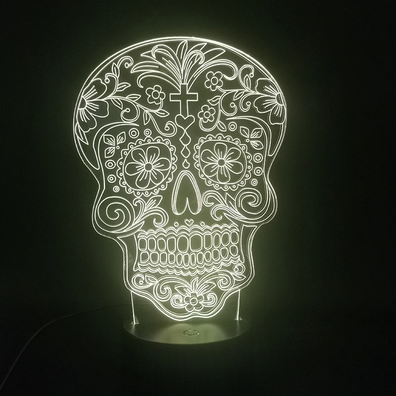 A Patterned Skeleton 3D Lamp Cool Gift for Halloween Decorative Battery Operated Figure Visual Light Effect Led Night Light Lamp