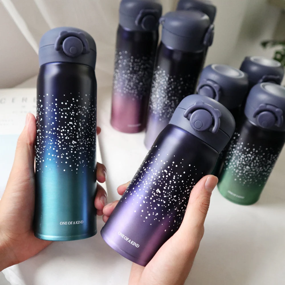 buy 350 500ml Water Bottle Stainless Steel Vacuum Insulation Cup Starry Sky Thermal Water Bottle Thermos Cup Leak proof Straight Cup