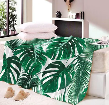 

Custom Green Plant Leaves Nap Blanket Super Soft For Autumn Modern Line Art Sherpa Bedspread Throw Travel Dropship