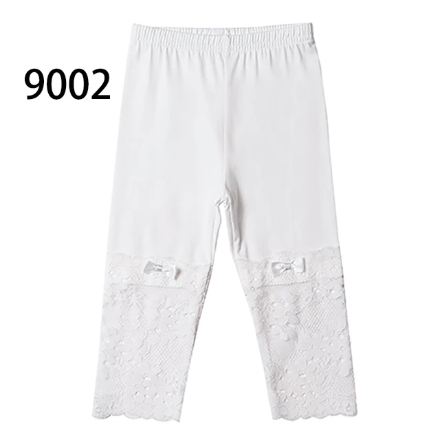 High Quality 2021 New Summer Girls Leggings Pants Lace Cotton Children Clothing Flower Girl Knee Pants 9002 White