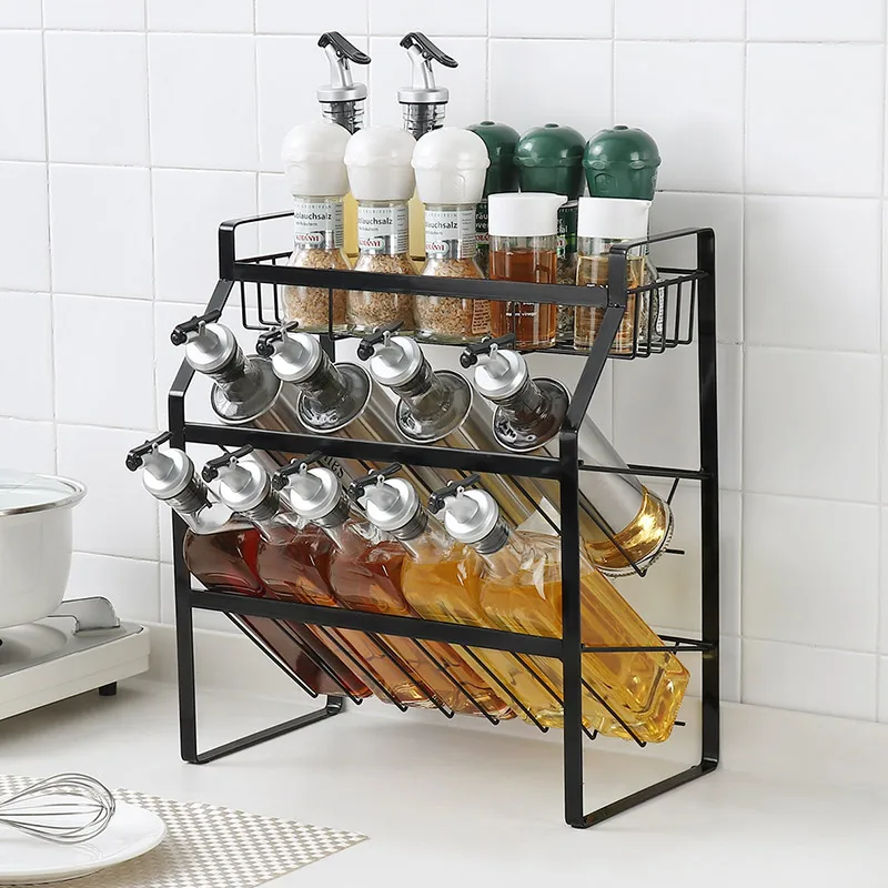 

Hot Sale Kitchen Rack Condiment Rack Wrought Iron Household Storage Rack Kitchen Stuff Metal Cabinet Spice Organizer Shelf