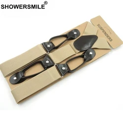 Button Khaki Suspenders Wide Men'S Braces Leather Vintage Pants Strap Belt For Trouser Solid Navy Gray Burgundy Brown 120*3.5cm