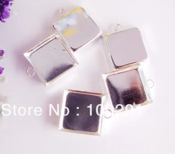 

free shipping!! 200pcs/lot 25mm square silver plated pendant bezel trays pendant base blanks