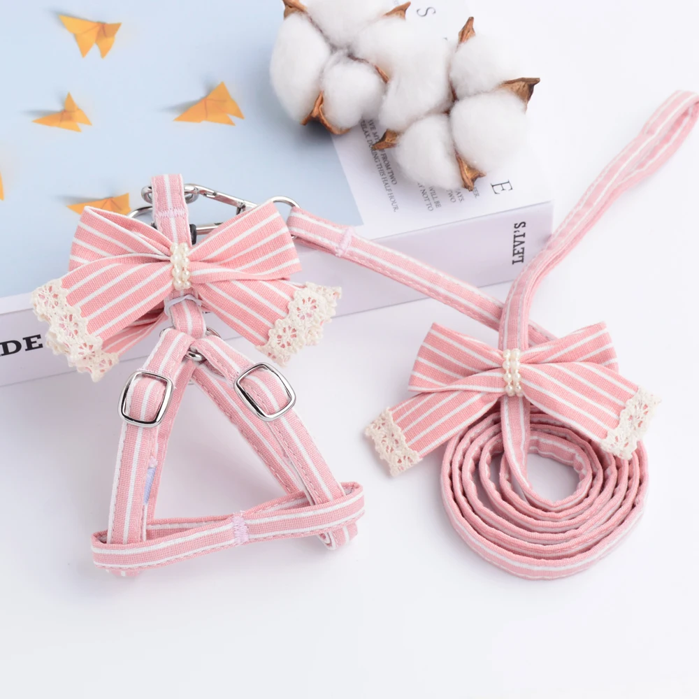 Adjustable Small Pet Cat Leash Harness Set Soft Kitten Rope Cute Princess Dog Leash Yorkies Pomeranian Doggie Puppy Collars