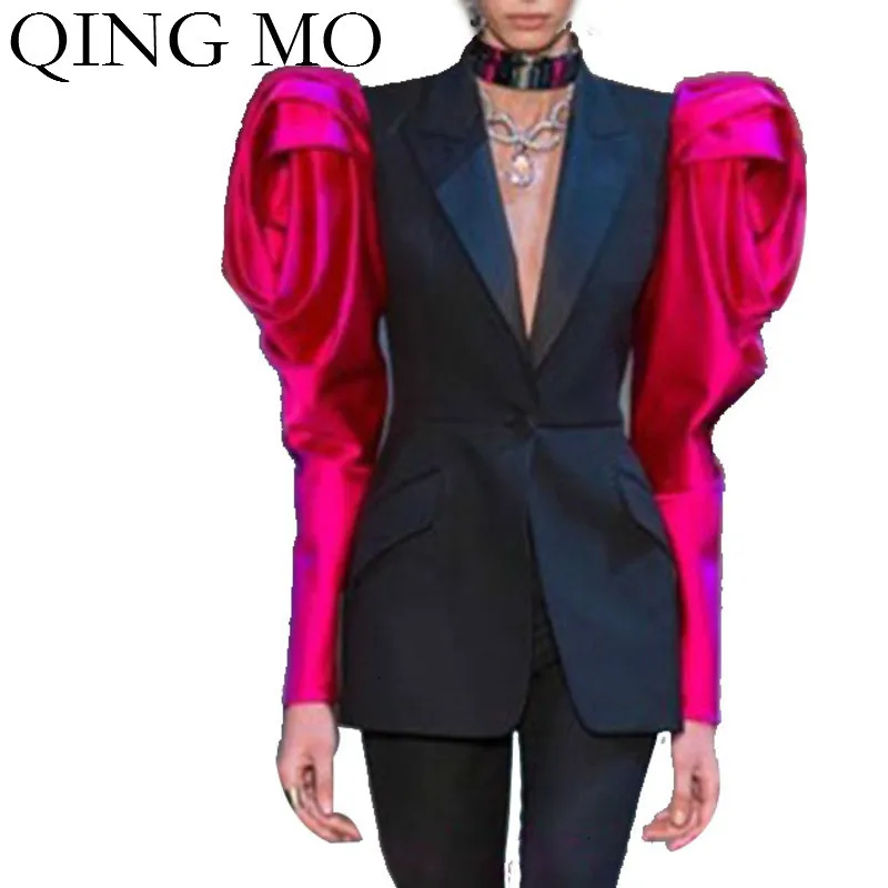 QING MO, модный брендовый черный зимний женский костюм,, женское тонкое пальто на одной пуговице, контрастный цвет, индивидуальный костюм ZQY1718
