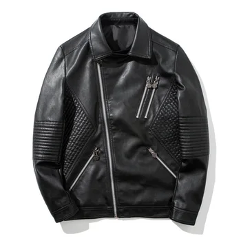 

Explosion models men's motorcycle leather pu leather jacket diagonal zipper Korean version of the lapel jacket