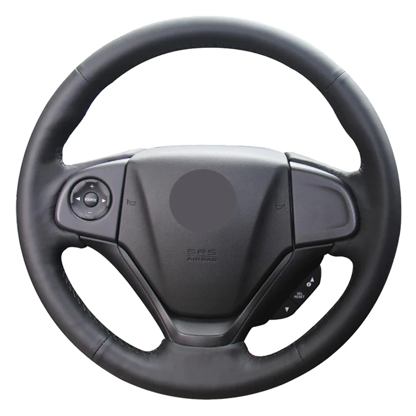 

Black Genuine Leather Hand-Stitched Car Steering Wheel Cover For Honda CRV CR-V 2012-2016