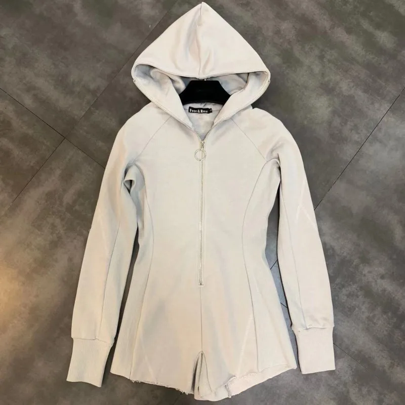 Autumn Fashion Zipper Long Sleeve Hooded Decoration Slim Playsuits Women Romper Streetwear Macacao Feminino | Женская одежда