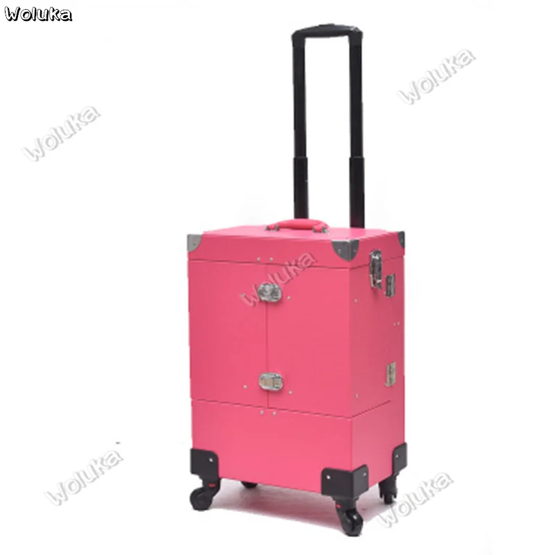 Pink Профессиональный многослойный набор инструментов для ногтей, чехол на колесиках, большая емкость, визажист, мультифункциональная коробка для макияжа CD50 T03 - Цвет: Pink