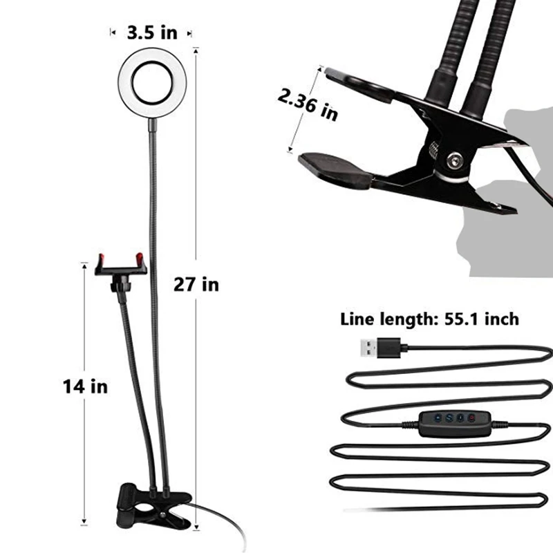 ABKT-LED кольцо заполняющий светильник с держатель для мобильного или сотового телефона Зажим для телефона для Youtube Live Stream макияж камера лампа для iPhone Android