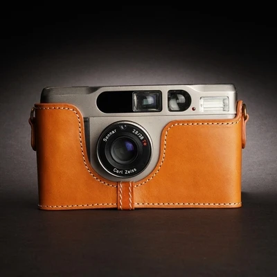 Feito à Mão do Couro Genuíno Case de Couro Case Protetor para Contax t2 t3 Tix Bolsa da Câmera Case Semi Base Shel - Image 5