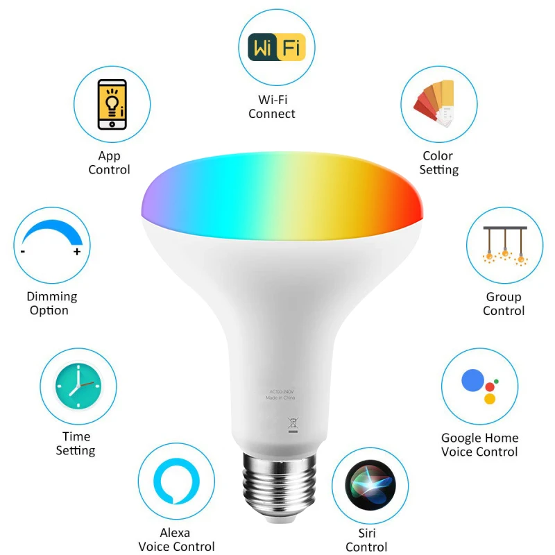 Top-WiFi BR30 LED Flood Light Bulb, Tunable White& Color Changing Smart Flood E27