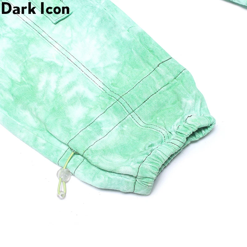 Dark Icon Tie Dyeing Jeans Men Side Pockets Cargo Pants Jogging Pants with Waist Band Fashion Streetwear Men's Trousers