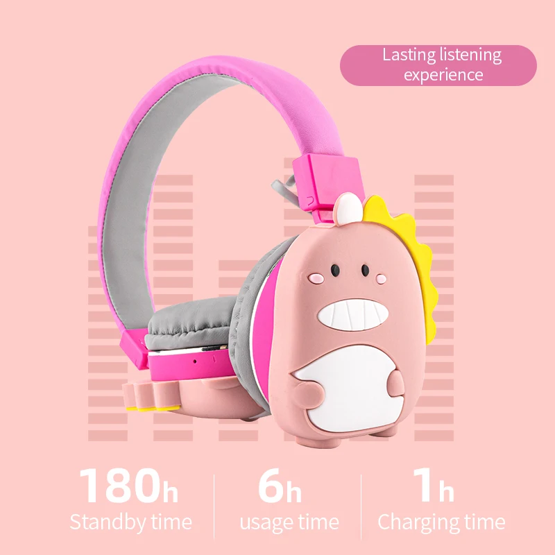 Cute Dinosaur Wireless Bluetooth Headset with Microphone Daugther Music Stereo Headset Computer Mobile Gamer Headset Gift Kids