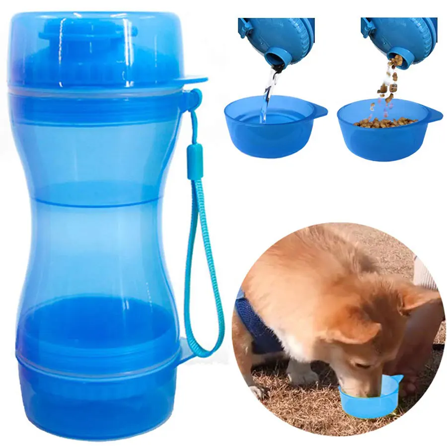 2 In 1 Portable Pet Dog Water Bottle Food Container For Small Large Dogs Travel Drinking Bowl