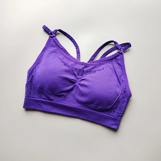 Purple Женский энергетический бесшовный спортивный бюстгальтер для девочек, топ для спортзала, фитнес-Бюстгальтер с подушечками для йоги, спортивный бюстгальтер пуш-ап, спортивная одежда для бега - Цвет: Purple