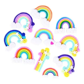 

10pcs/set Polymer Clay Cabochons Rainbow Cloud Charms Multi-color Rubber Charms Pendant for Jewelry DIY Craft Making