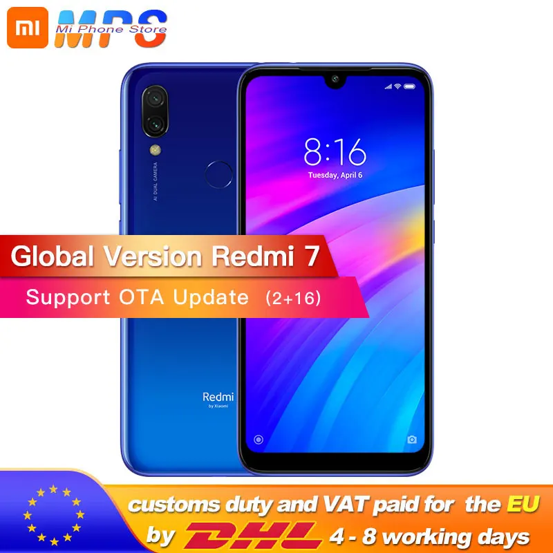Глобальная версия Xiaomi Redmi 7 2GB 16GB Смартфон Snapdragon 632 Octa Core 4000mAh 6 26 ''полный экран 12