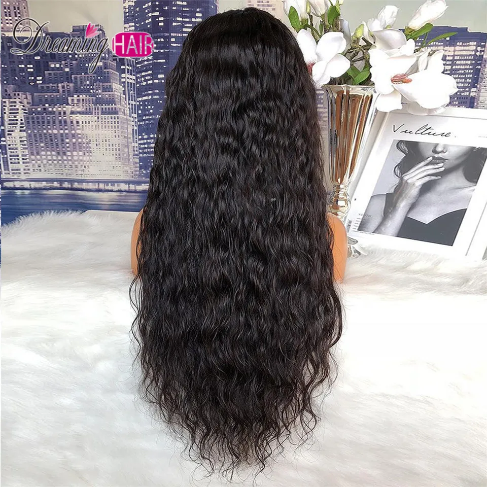 Волнистые парик Синтетические волосы на кружеве парик человеческих волос Remy бразильский глубокий часть 13X6 Синтетические волосы на кружеве парик с ребенком волос черный Для женщин