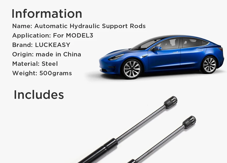 LUCKEASY For Tesla Model 3- Car Front cover/Tail box Automatic Hydraulic Support Rods 2pcs/set