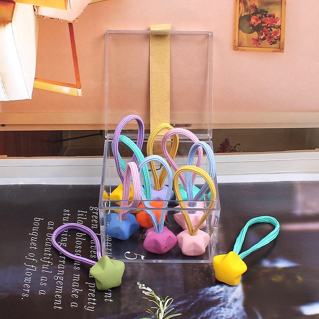 Version of Children's Hair Accessories Exquisite 10 Boxes Rubber Paint Jelly Color Hair Rope Rubber Band Hair Tie Female