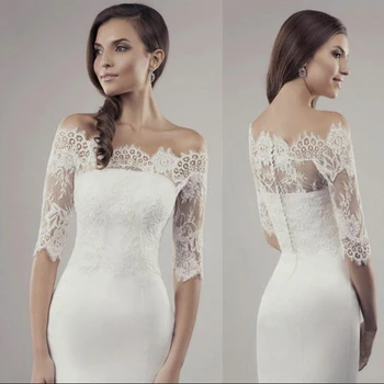 

GOHYPDUG Lace White Ivory Wedding Bolero Jacket Off shoulder Half Sleeve Bridal Wrap Shawl