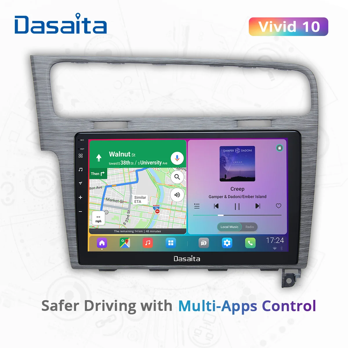 Автомобильная аудиосистема Dasaita Vivid для VW golf 7 2012 2013 2014 2016 2017 2018 2019 (silvey) 1 din android 10 4
