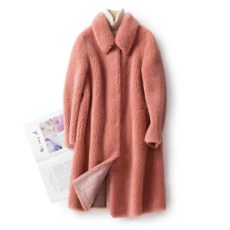 pink Новинка natuarl, овечья шерсть, пальто для женщин, настоящая овечья стрижка, меховая куртка, зимняя овечья шерсть, пальто размера плюс, F1206 - Цвет: pink