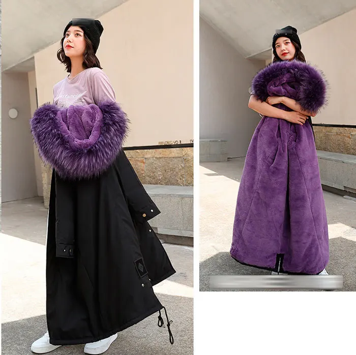 30 градусов, одежда для снежной погоды Длинные парки зимняя куртка Для женщин с меховым капюшоном Костюмы женский Меховая подкладка Толстое Зимнее пальто Для женщин