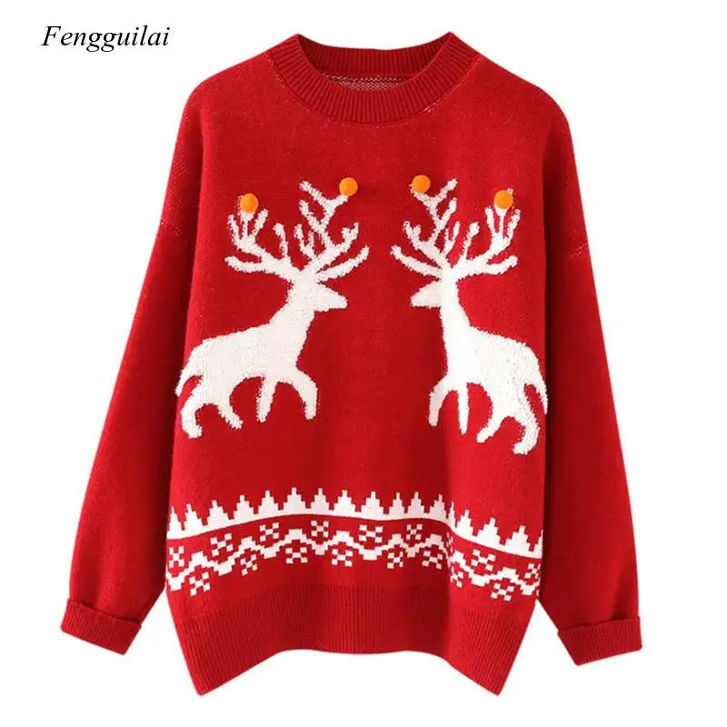 Christmas Sweater 2020 Loose Outside Wearing Red Deer Autumn and Winter Jacquard Top Autumn Clothes Women