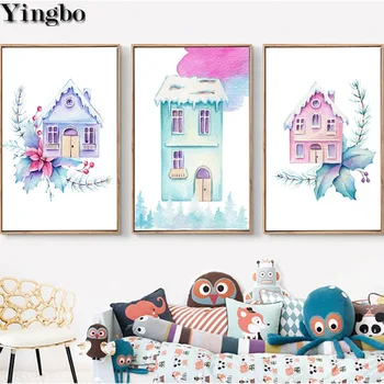 

Triptych diamond painting Colorful house mosaic diamond set full square/round diamond embroidery 3 pcs cartoon baby room decor