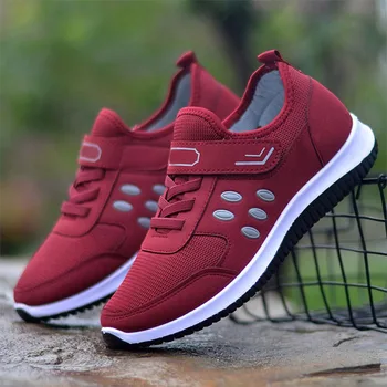 

Woman Spring Mesh Vulcanize Shoes Women Sneakers Hook & Loop Slip On Flat Female Solid Fashion Platform Shoes Ladies Air Fabric