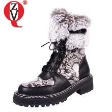 ZVQ зимние ботинки женская обувь с кроличьим мехом ботильоны на шнуровке с круглым носком прогулочная обувь для прогулок красивые женские ботиночки