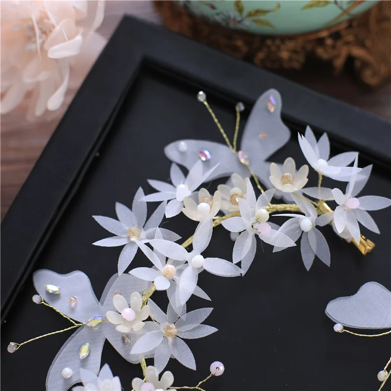 Набор сережек бабочек ручной работы из белого шелка|wedding hair accessories|flower band weddinghair