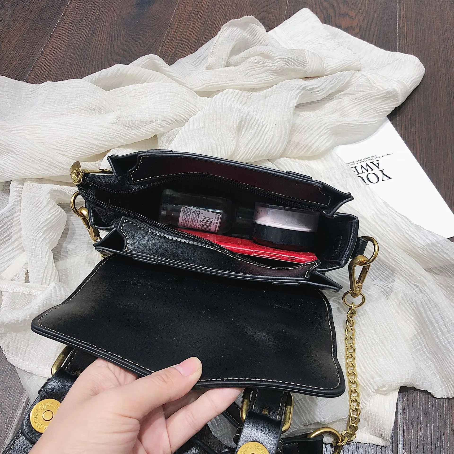 

2019 New Style British Style Retro Double Leather Belt Pillow Bag Fashion Shoulder Oblique WOMEN'S Bag