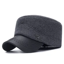 ПУ военные шапки для мужчин винтажные плоские верхние Зимние теплые кепки шапки для мужчин среднего возраста