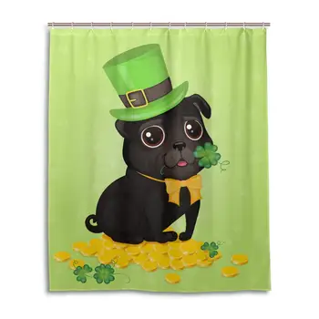 

Pug Dog Clover St. Patrick's Day Shower Curtain 60 x 72 Inch Waterproof Polyester Decoration Bathroom Curtain with Hooks
