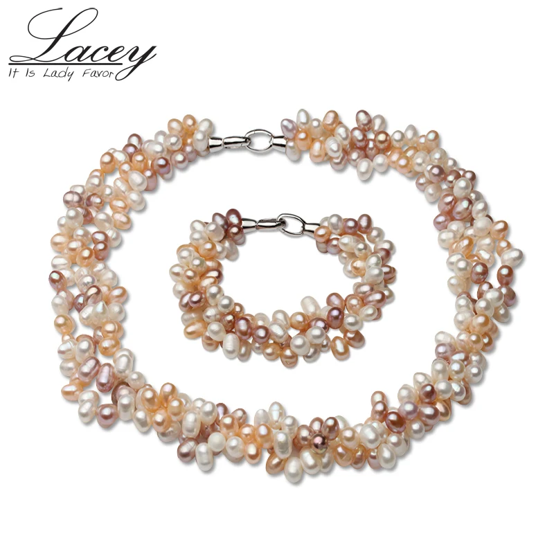 

Natural Multi Color Pearl Jewelry Sets,925 Silver Handmade Jewelry Sets Wedding Gift Pearl Necklace/Bracelet For Women