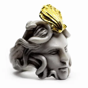 

NPKDS Personality Mythology Hero Mystic God White Medusa Snakes Crown Punk Viking Biker Rings Gift Band Ring for Men Women