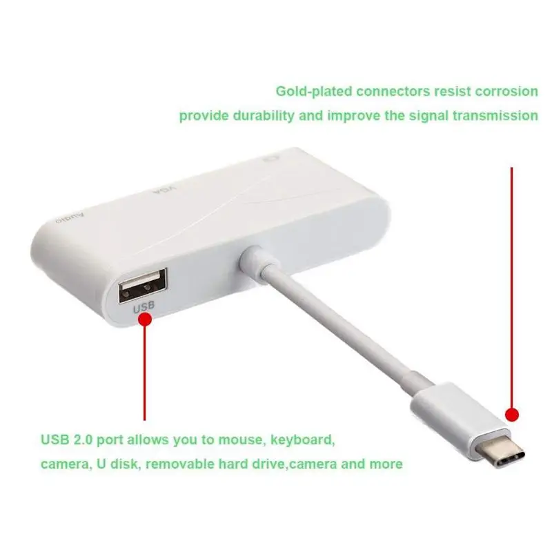 USB C к HDMI VGA адаптер, USB C 3,1 к HDMI DVI VGA USB 3,0 концентратор многопортовый адаптер для MacBook/MacBook Pro/Chromebook Pixel To H
